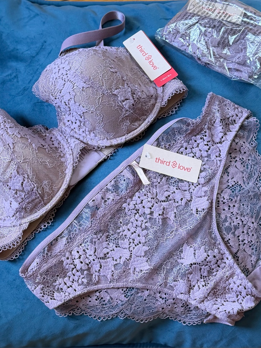 NWT thirdlove Violet Lace 34E  Bra & 2 M Panty Set
